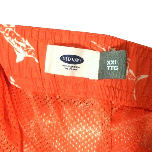 🖤 Old Navy Men Swim Trunks Size XXL Orange White Sharks Pockets Draw String NWT - Picture 7 of 9